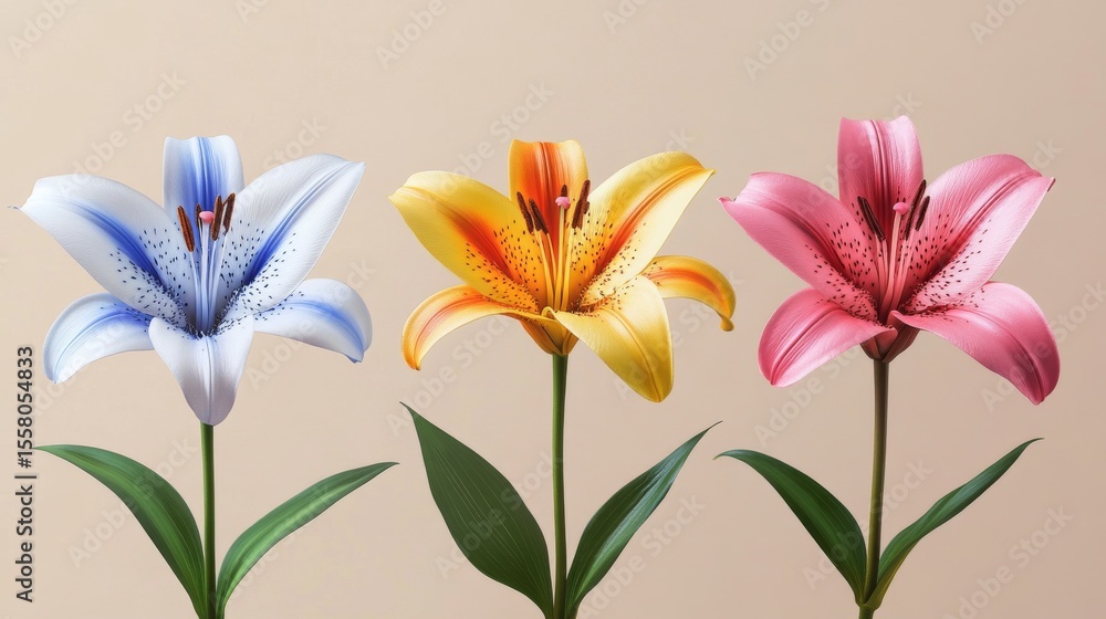 Naklejka premium 19.Realistic Lily Poster Set with Multicolored Flowers
