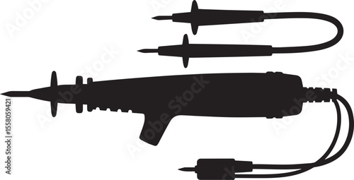 Black Silhouette of a Continuity Tester Tool with Probes and Cables