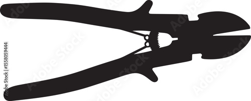 Black Silhouette of Wire Cutters with Spring Mechanism and Curved Handles.