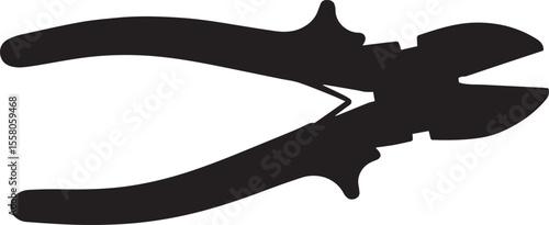 Black Silhouette of Wire Cutters with Ergonomic Handles and Sharp Blades