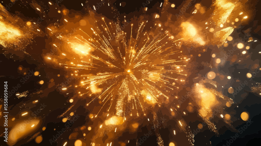 Fototapeta premium Radiant Gold Fireworks Exploding in a Vibrant Night Sky with Sparkling Lights
