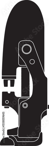 Black metal hand press tool with gear and lever mechanism