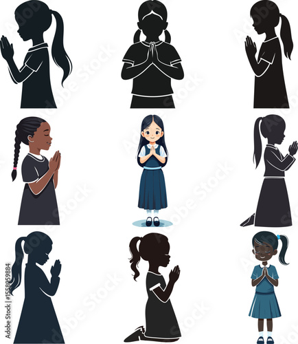 Praying Girl Silhouette Icon.