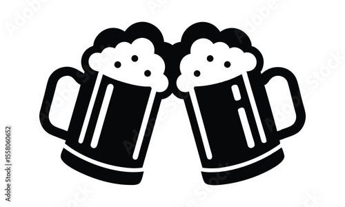 Beer mug silhouette vector, Two clinking beer mugs icon vector illustration