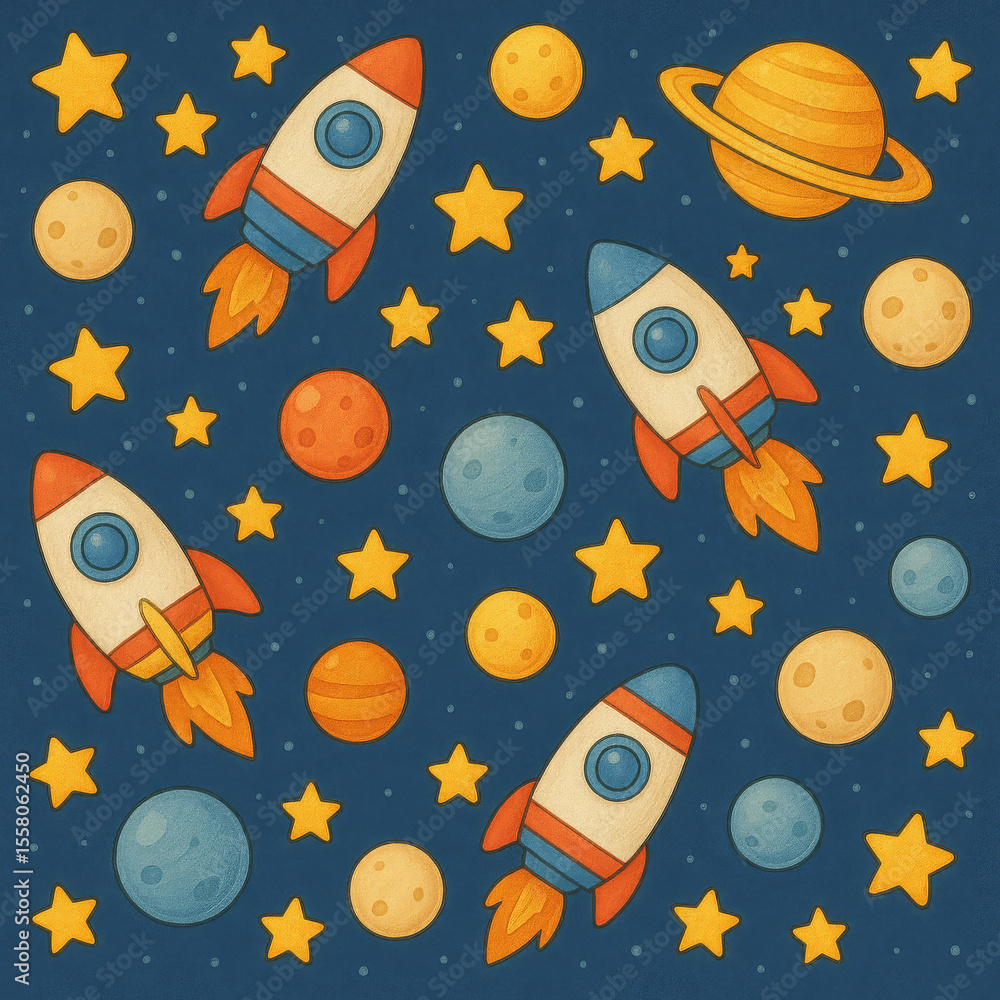Cute Cartoon Space Seamless Pattern Cute Cartoon Space Seamless Pattern