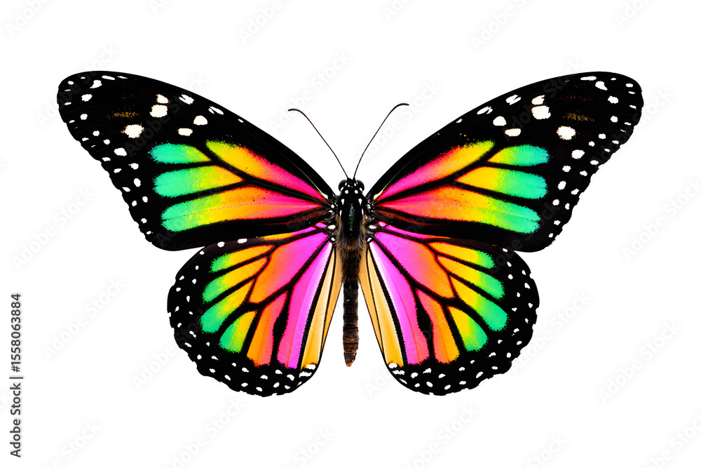 Obraz premium Close up of a brightly colored butterfly with wings spread wide open on transparent background , no background