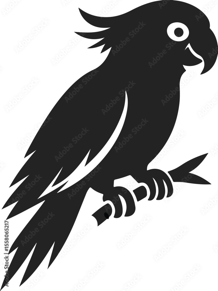 Fototapeta premium Stylized silhouette of a black parrot perched on a branch