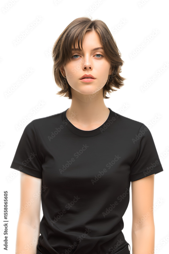 Young woman with short brown hair in a pensive mood Young woman with short brown hair in a pensive mood