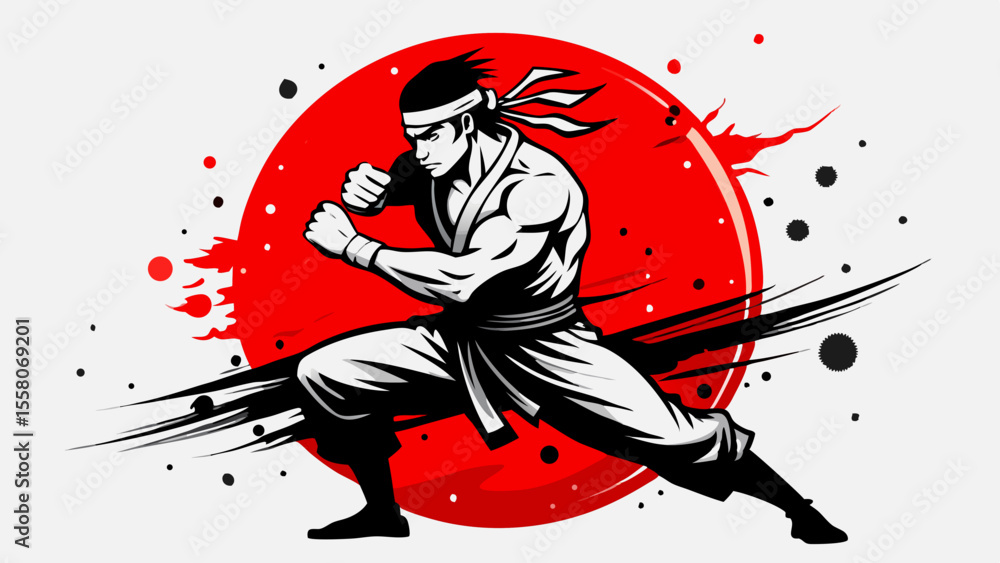 Obraz premium Martial Arts Warriors – Red Sun Combat Illustrations