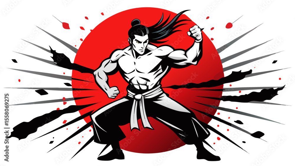 Obraz premium Martial Arts Warriors – Red Sun Combat Illustrations