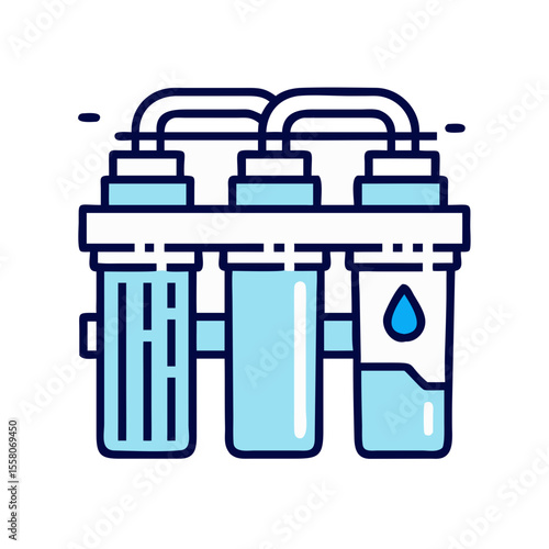 Water filter system line color icon. Clean potable water concept. Urban water supply. Vector illustration for website, application