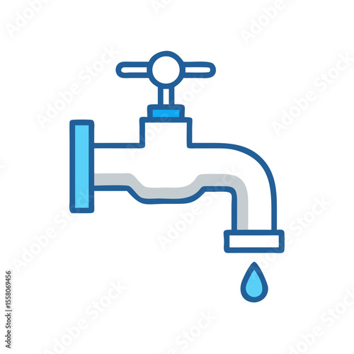 Water tap with dripping water drop. Urban water supply and conservation concept. Vector icon in flat line style for infographic, app, website