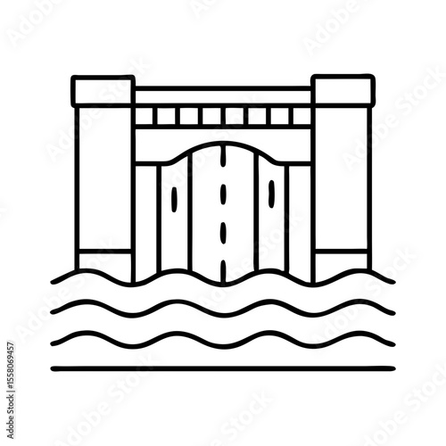 Floodgate or water sluice icon for urban water supply system concept. Outline vector illustration for infographic, website or app