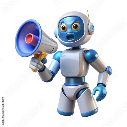 3D AI Robot with Megaphone: Digital Announcement, Marketing, and Customer Service