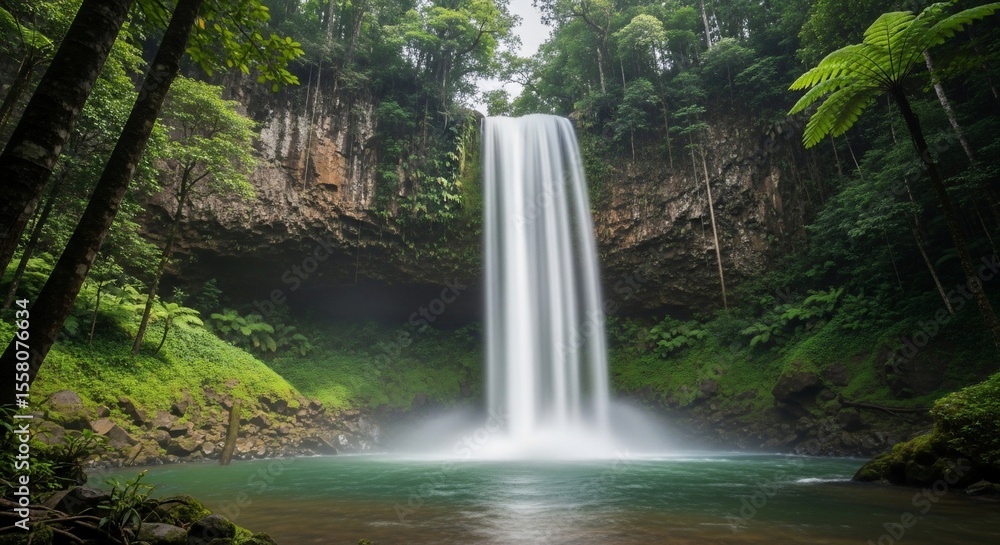 Fototapeta premium Millaa Millaa Falls: Cascading Water in Lush Rainforest, Queensland, Australia