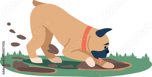 Misbehave dog digging ground vector illustration