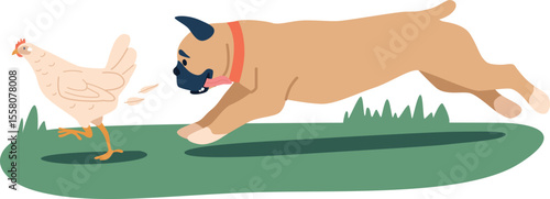 Misbehave dog chasing chickens vector illustration