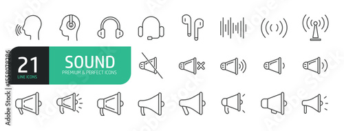 Set Of Sound Icons. Contains such icons as Sound Volume Process, Headset, Audio Wave, Headphone, Soundbeat, Speaker, and more.