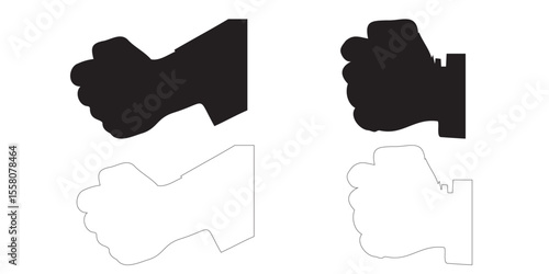 Two fists clenched in opposition silhouette and outline