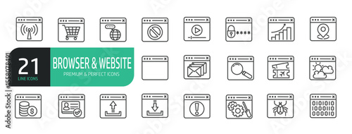 Set Of Browser and Website Icons. Outline Symbols Elements Collection.