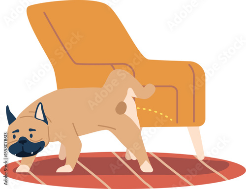 Misbehavior dog peeing armchair vector illustration