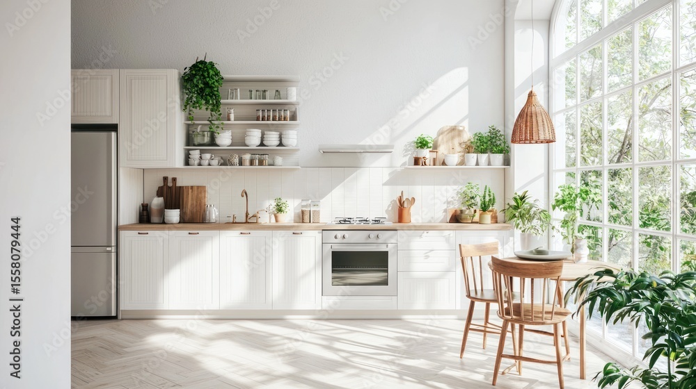 Fototapeta premium A bright and airy kitchen with a simple yet functional aesthetic, perfect for cooking