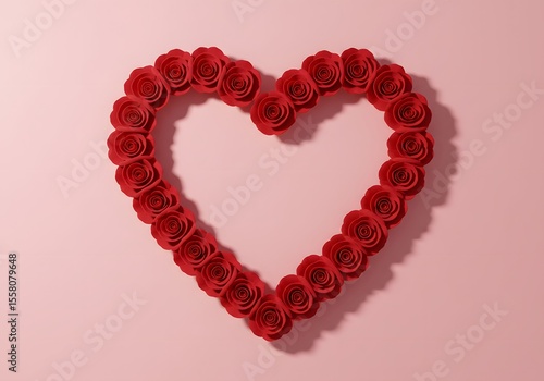 Romantic Red Roses Heart Shape Crafted with Elegance on Pink Background Valentines Day