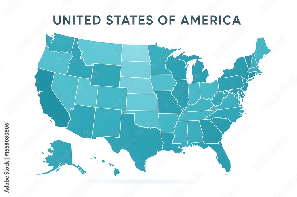 custom made wallpaper toronto digitalDetailed Map of the United States of America with State Borders in Teal