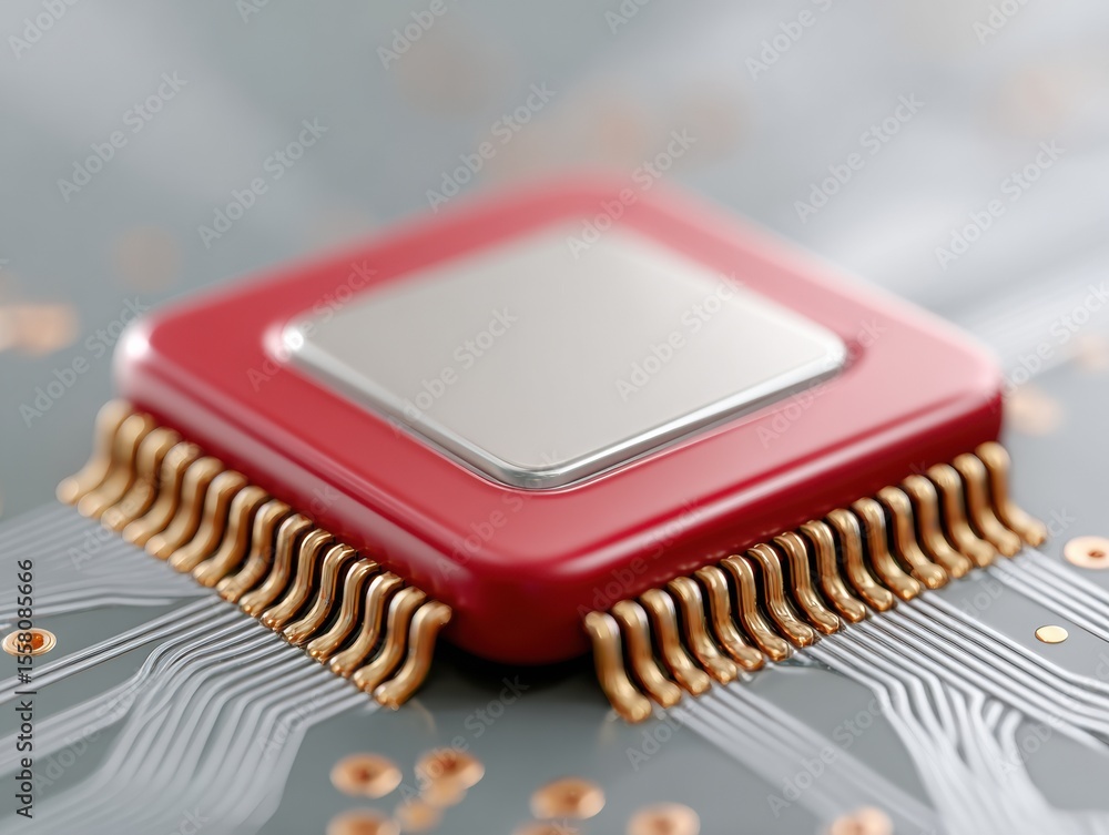 Quantum processor chip close-up with gold electronic pathways on circuit board showcasing AI neural networks for advanced computing and data connectivity Quantum processor chip close-up with gold electronic pathways on circuit board showcasing AI neural networks for advanced computing and data connectivity