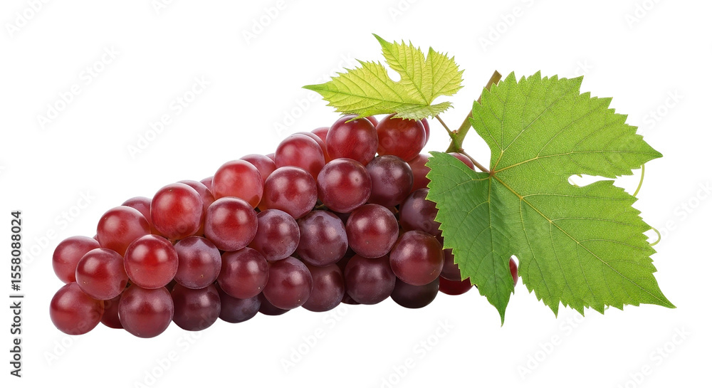 Fototapeta premium Red globe grapes with leaves isolated PNG with Transparent Background