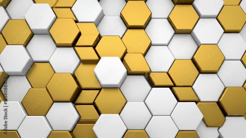 Gold And White Hexagonal Mosaic Background 3D Render Geometric Abstract Pattern Gold And White Hexagonal Mosaic Background 3D Render Geometric Abstract Pattern