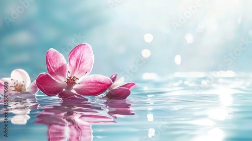 Wallpaper Mural Pink and white flowers floating on water with a blue background. Torontodigital.ca