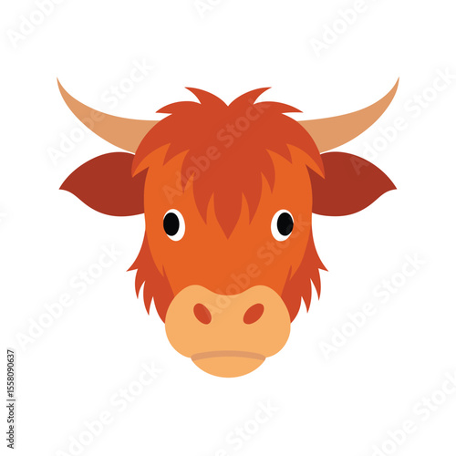 Highland cow in flat color minimalist style for farm and rustic art designs Vector illustration