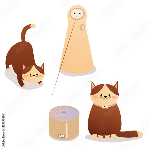 Vector illustration of a cat with smart gadgets for a pet