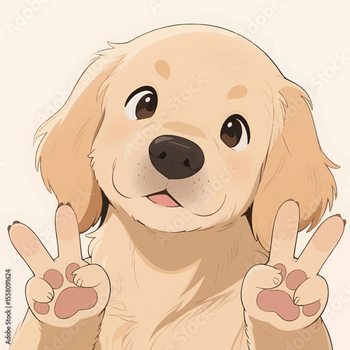 A fun cartoon golden puppy illustration with a cute face