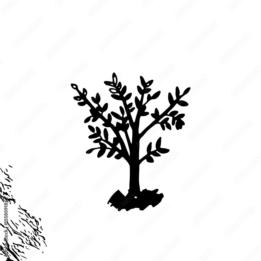 Obraz premium Vector illustration of a small tree with trunk and leaves