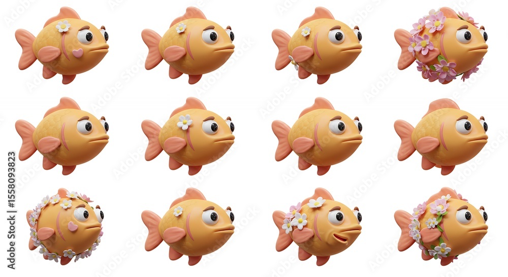 Obraz premium Cartoon fish illustrations collection