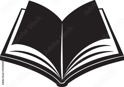 Open book silhouette with pages fanned out isolated on white background