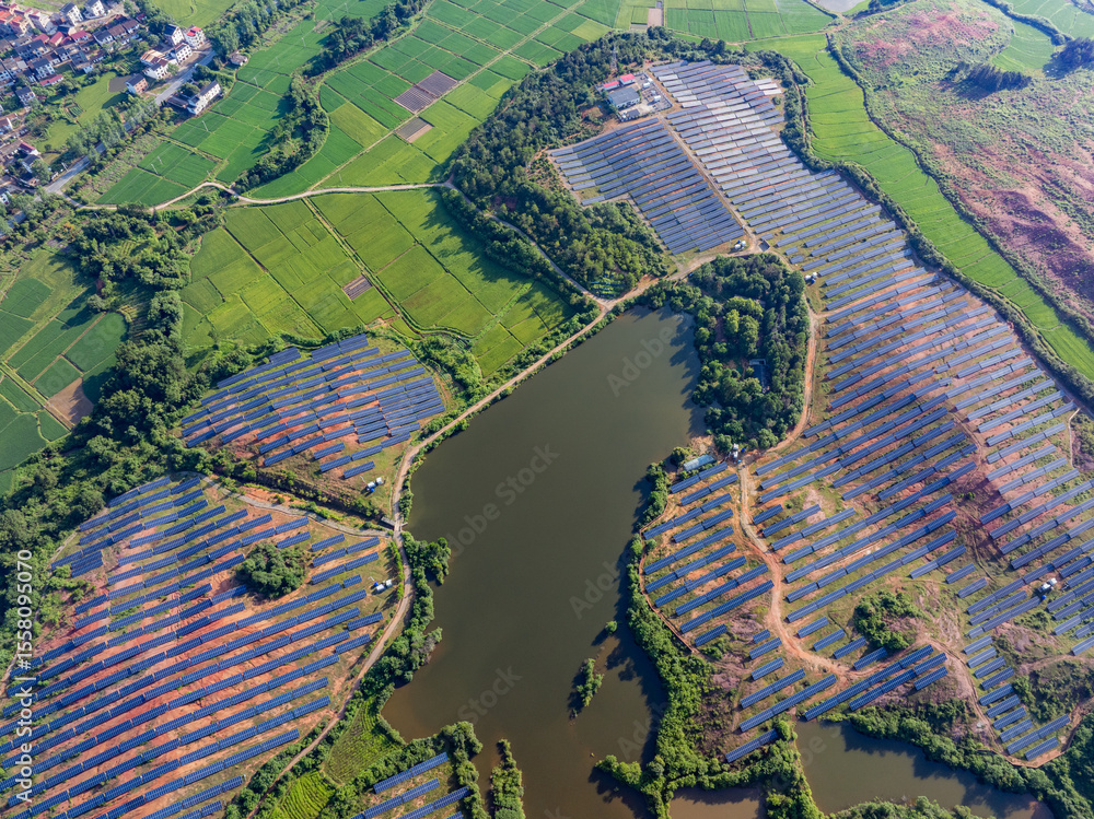 Fototapeta premium Photovoltaic panels on a hillside