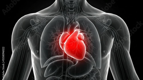 A medical illustration of a human torso highlighting the heart and surrounding organs.