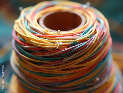 Wallpaper Mural A close-up photograph of a kite string spool, with taut thread and colorful accents Torontodigital.ca