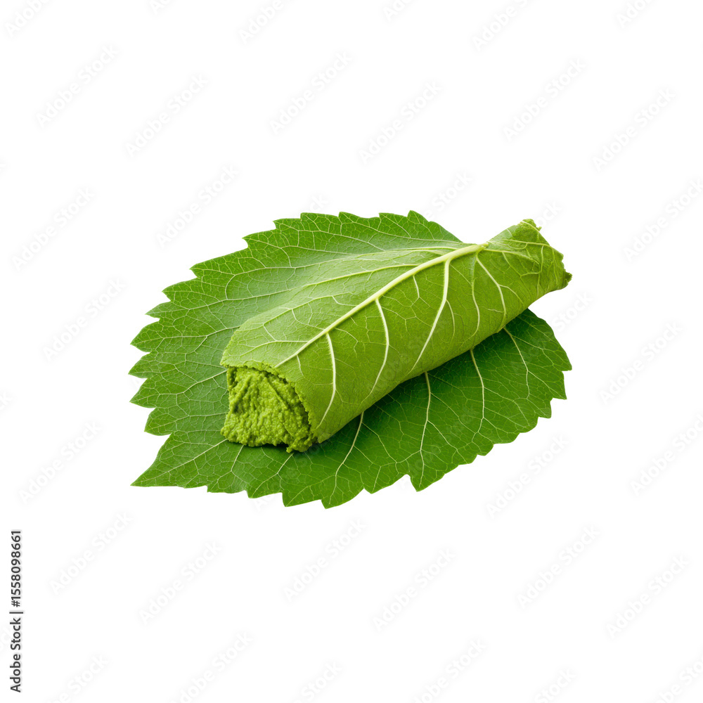 Obraz premium Matcha Green Tea Paste Wrapped in a Fresh Leaf