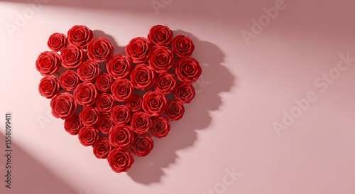 A Heart Shaped Arrangement of Red Roses on a Pink Background Romantic Valentines Day Image