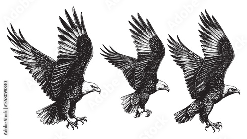 Vintage engraving portrait of an eagle with detailed feathers and fierce gaze