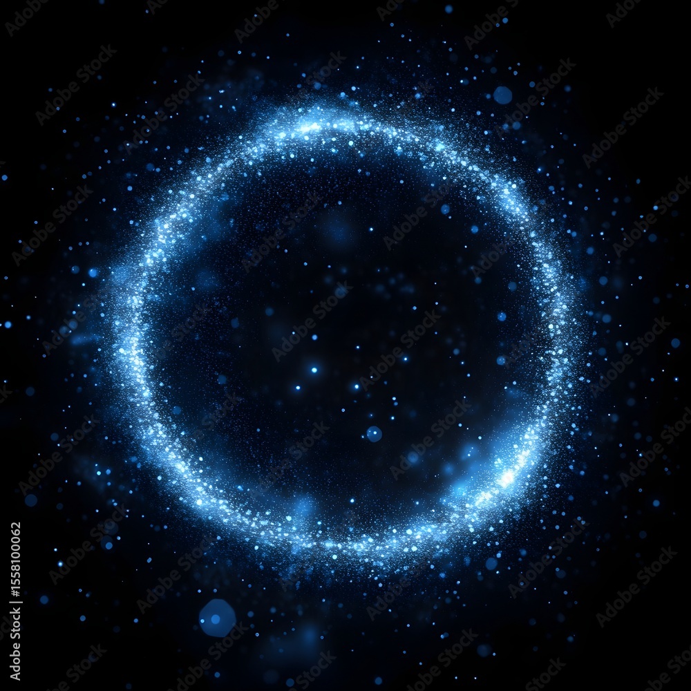 Fototapeta premium Digital, futuristic, technological circle of midnight blue shining dust spots with a clear magic effect