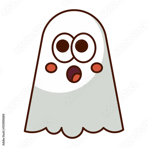 Cute cartoon ghost with big eyes and open mouth isolated on white background