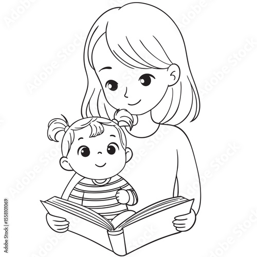 mother reading a book to her baby