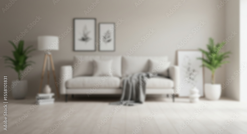 Naklejka premium Blurry or Blurred Background Image Of Modern Minimalist Living Room For Green Screen Background 06