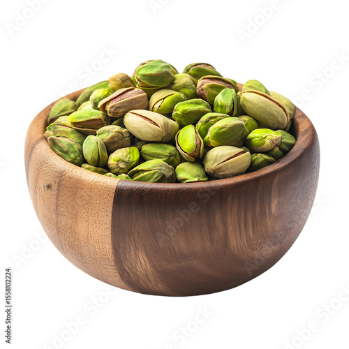 Wallpaper Mural A wooden bowl filled with green pistachios, isolated on a clean white background Torontodigital.ca