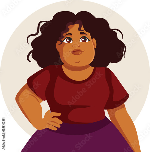 Happy Confident Overweight Woman of African Ethnicity Vector Character. Beautiful body positive curvy lady of black ethnicity 
